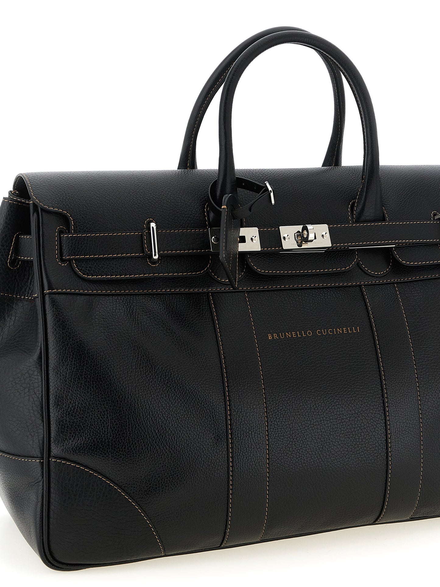 Brunello Cucinelli Black Calfskin Weekender Country Travel Bag