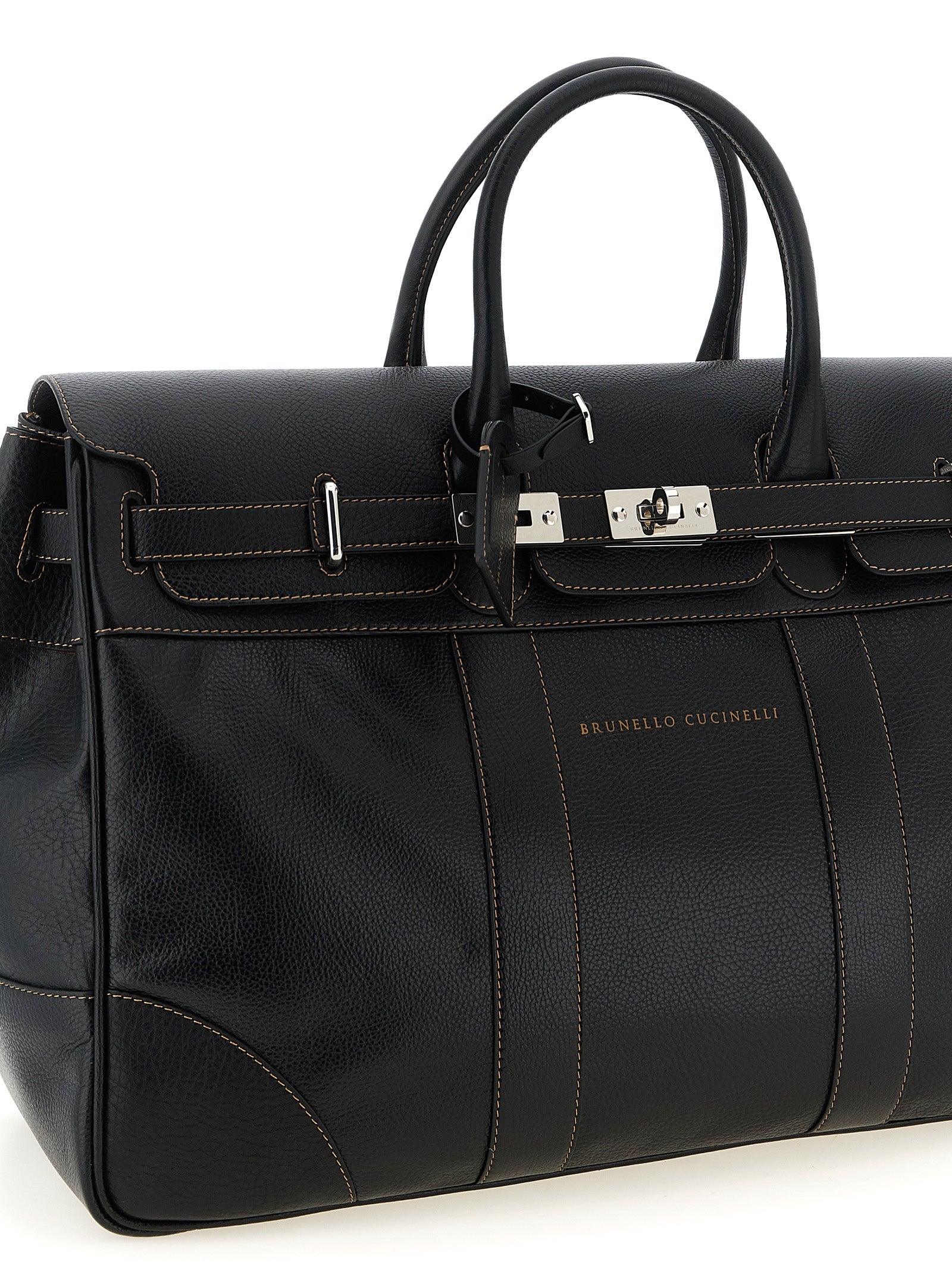Brunello Cucinelli Black Calfskin Weekender Country Travel Bag