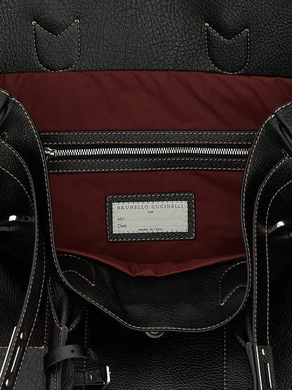 Brunello Cucinelli Black Calfskin Weekender Country Travel Bag