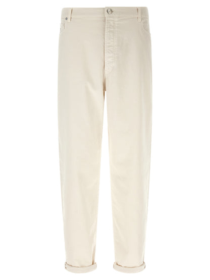 Brunello Cucinelli White Cotton Relaxed Fit Jeans