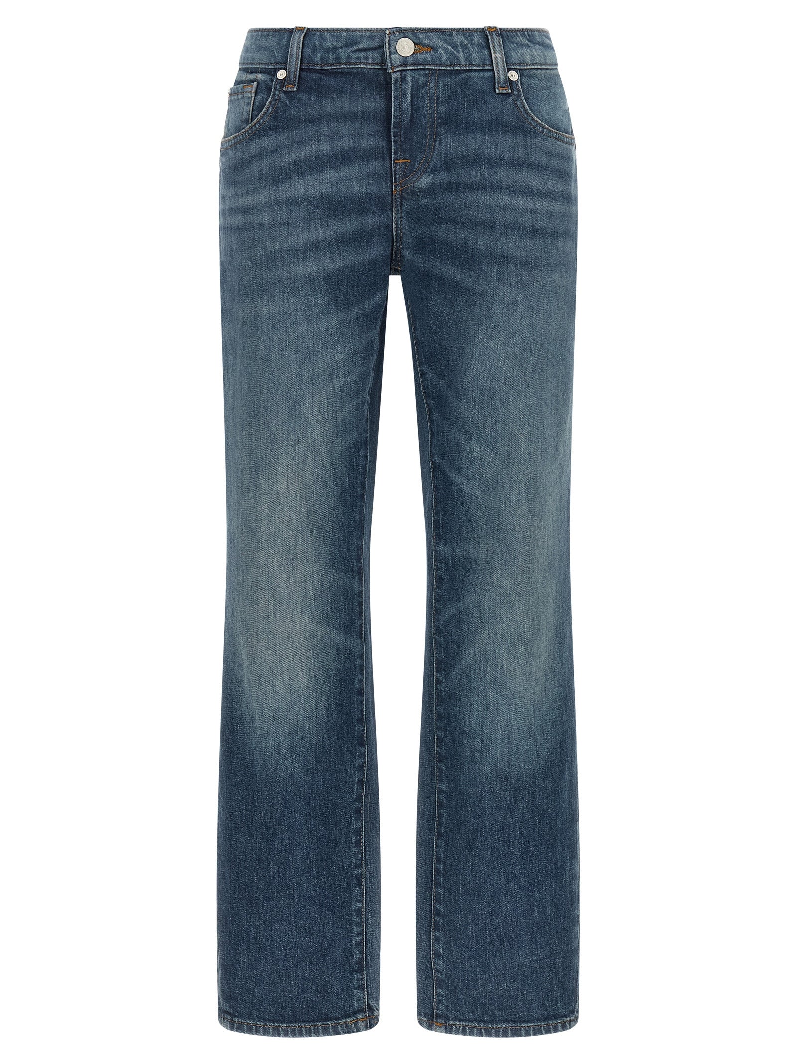 7 For All Mankind Blue Cotton Tapered Low Cigarette Jeans