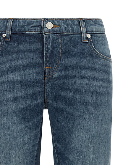7 For All Mankind Blue Cotton Tapered Low Cigarette Jeans