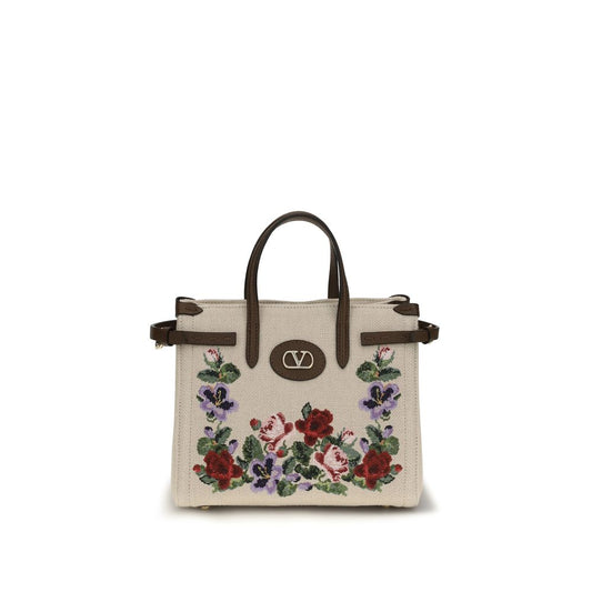 Valentino Garavani Beige Linen Shoulder Bag