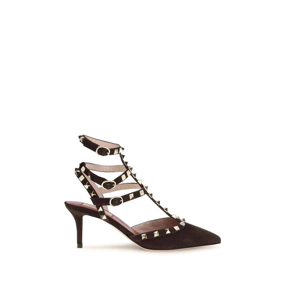 Valentino Garavani Brown Suede Leather Rockstud High Heel Pumps
