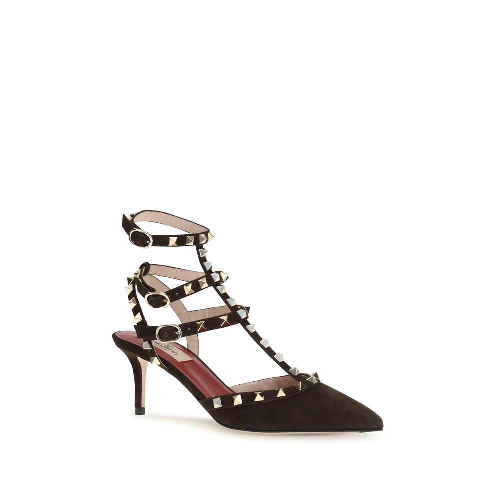 Valentino Garavani Brown Suede Leather Rockstud High Heel Pumps