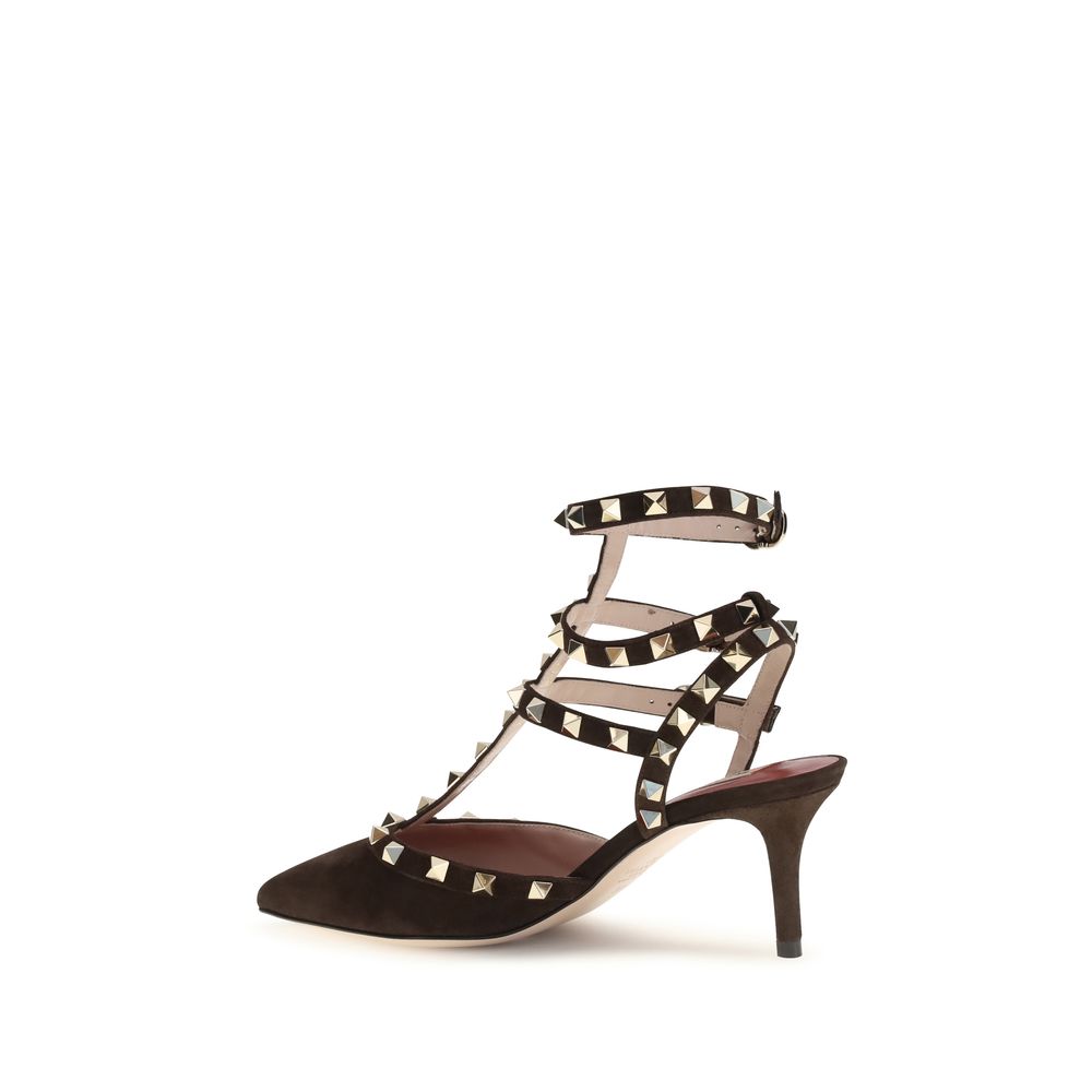 Valentino Garavani Brown Suede Leather Rockstud High Heel Pumps