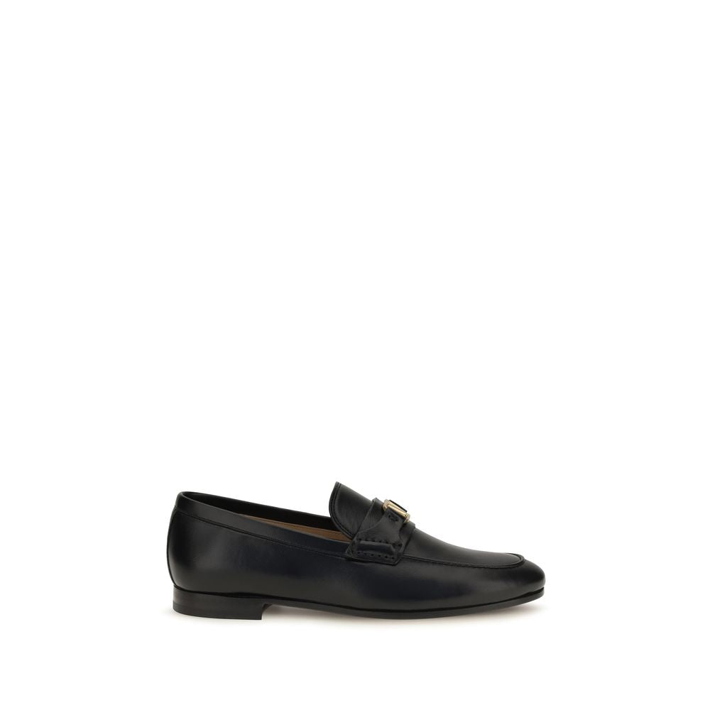 Valentino Garavani Black Calf Leather VLogo Slip-On Loafers