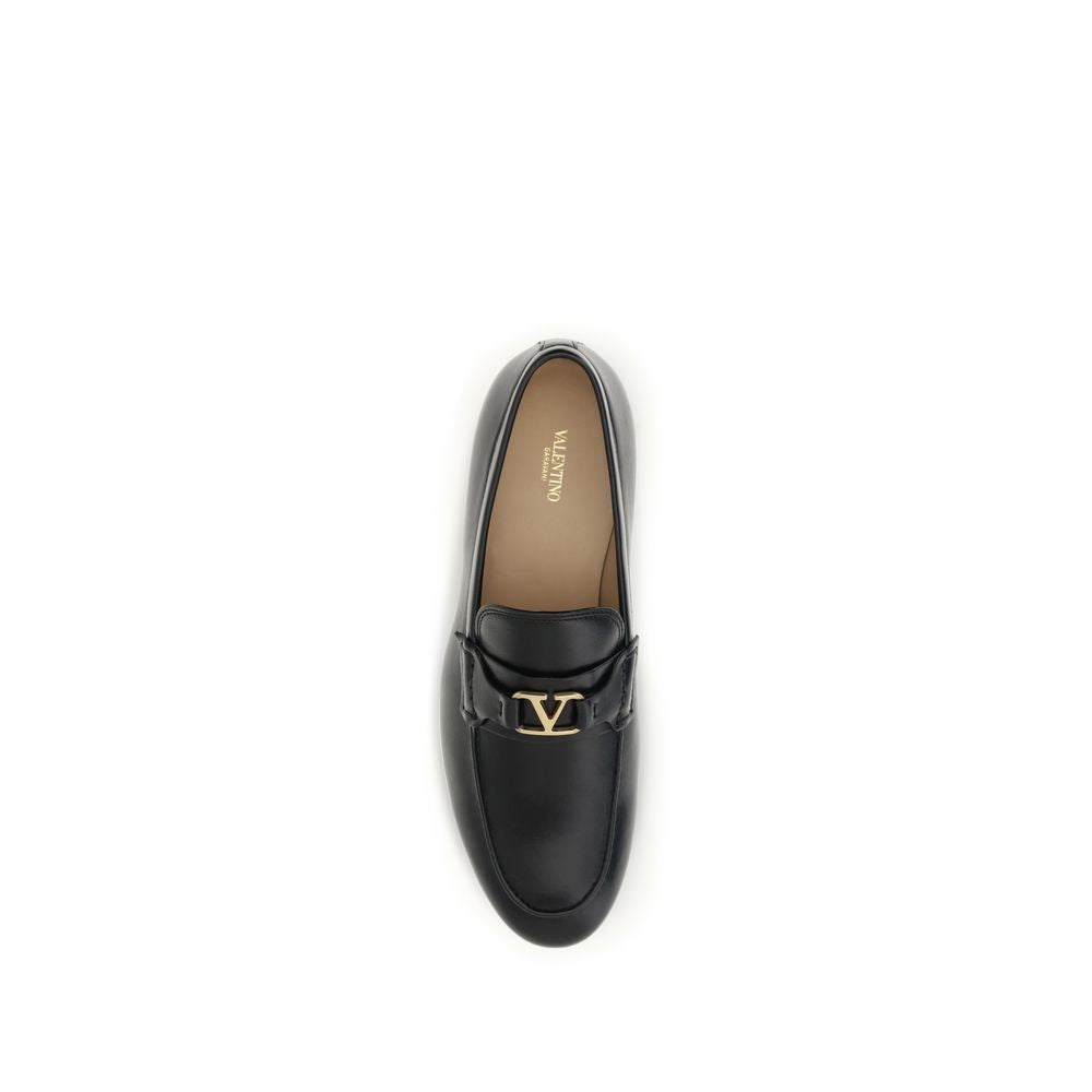 Valentino Garavani Black Calf Leather VLogo Slip-On Loafers