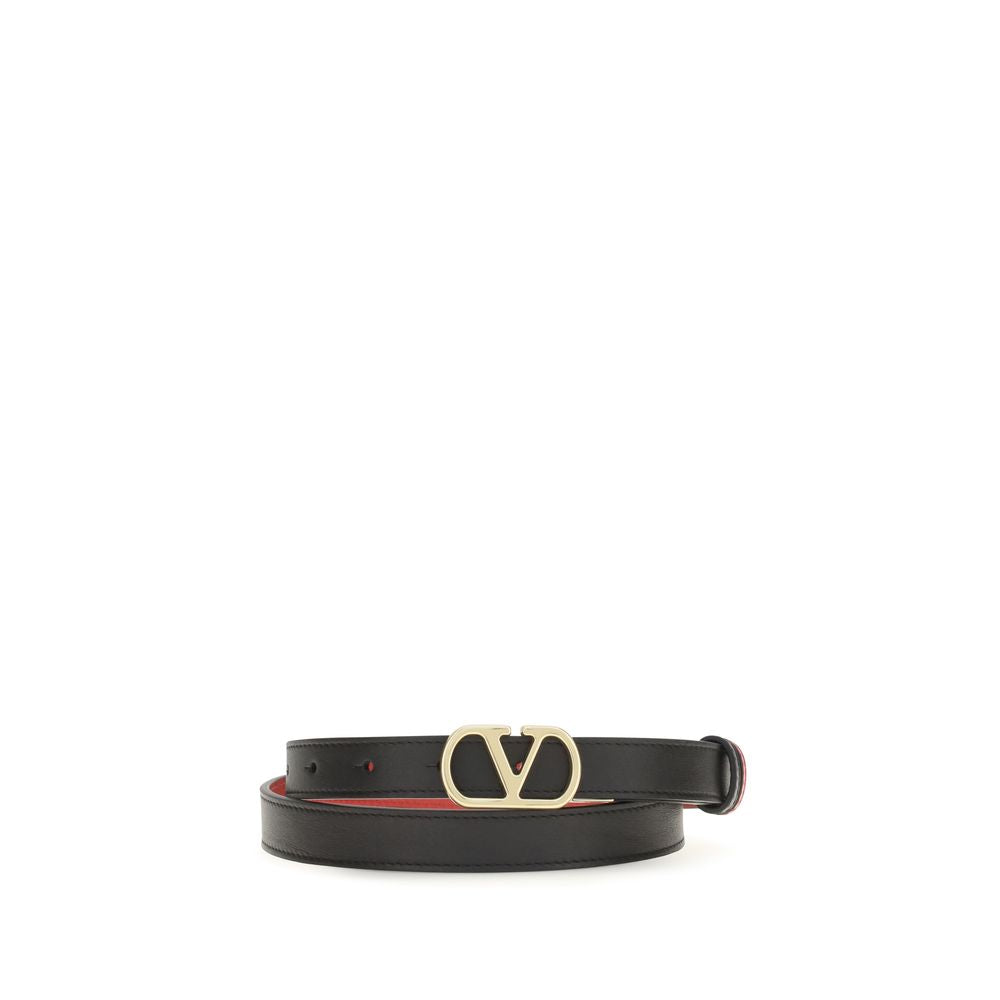 Valentino Garavani Black Calf Leather Beversible VLogo Signature Belt