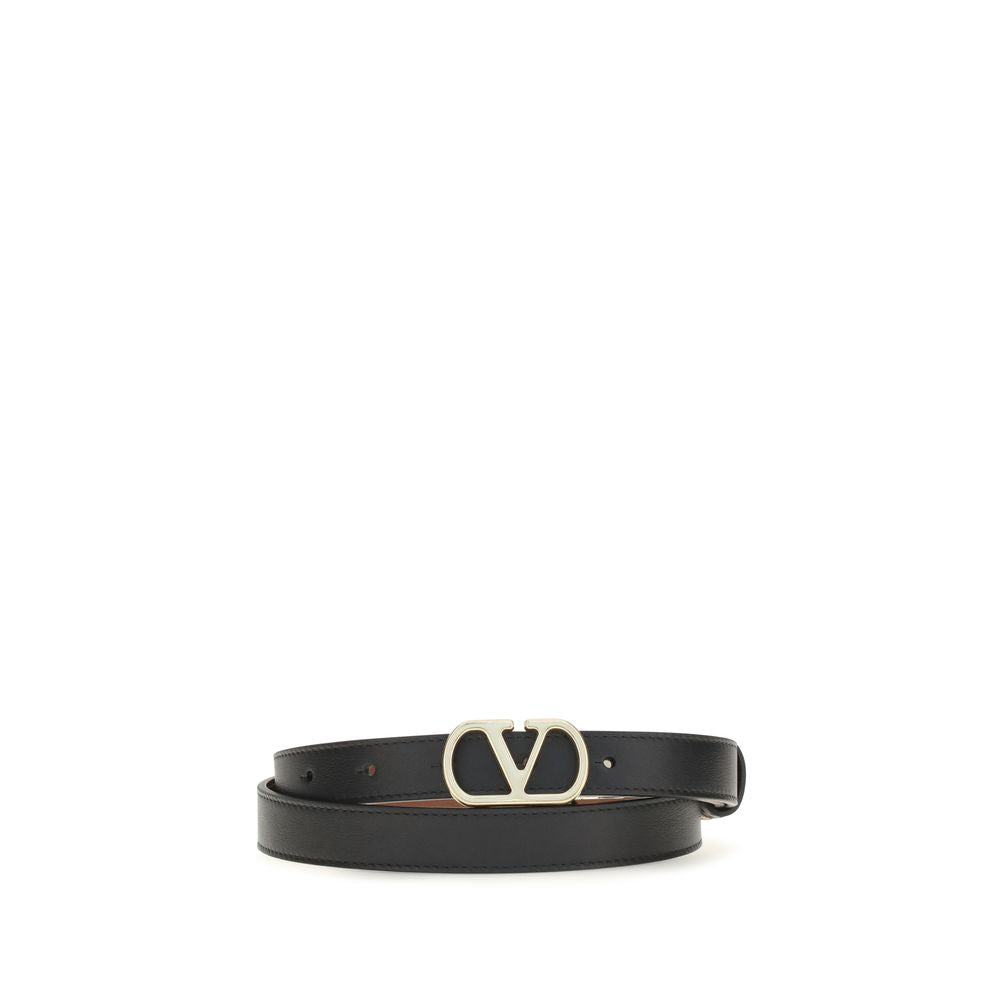 Valentino Garavani Black Calf Leather Reversible VLogo Signature Belt