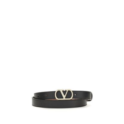 Valentino Garavani Black Calf Leather Reversible VLogo Signature Belt