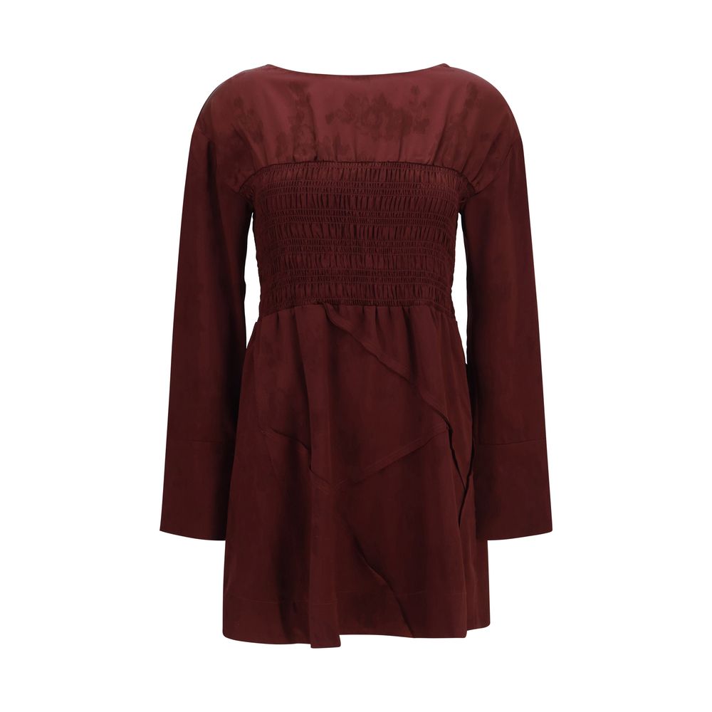 Ganni Bordeaux Acetate Long Sleeve Mini Dress