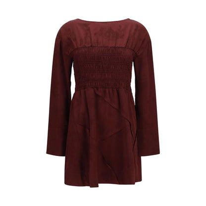 Ganni Bordeaux Acetate Long Sleeve Mini Dress