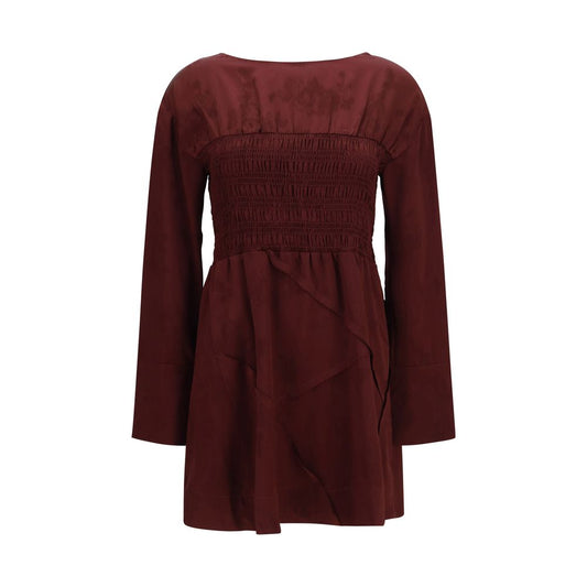Ganni Bordeaux Acetate Long Sleeve Mini Dress