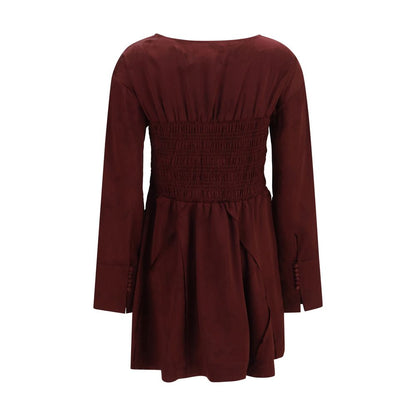 Ganni Bordeaux Acetate Long Sleeve Mini Dress