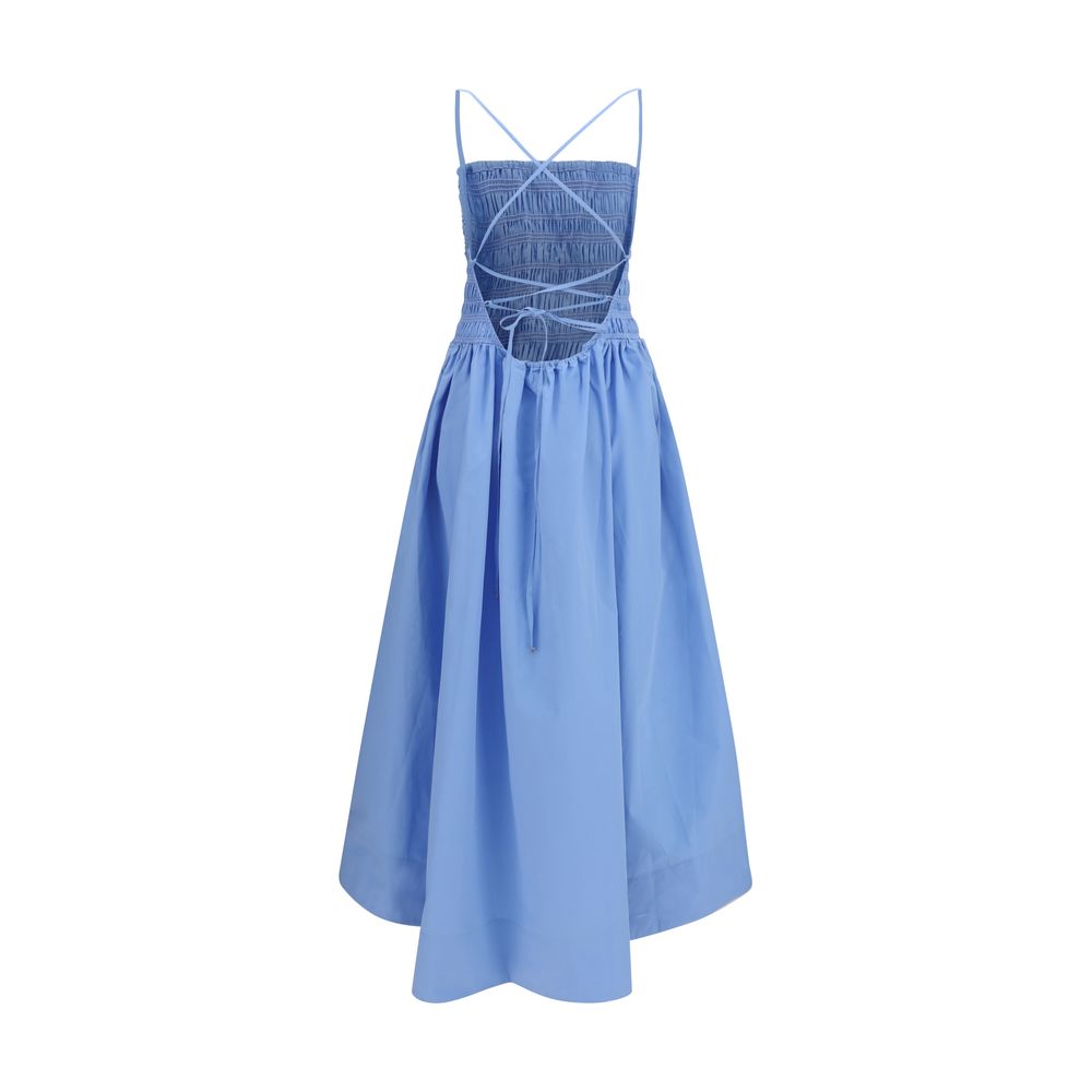 Ganni Blue Cotton Poplin Maxi Dress