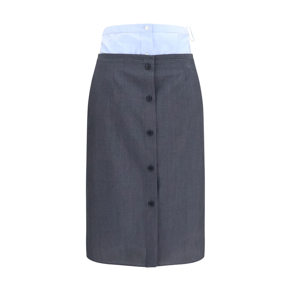 Prada Gray Cotton and Linen Double-Layer Midi Skirt