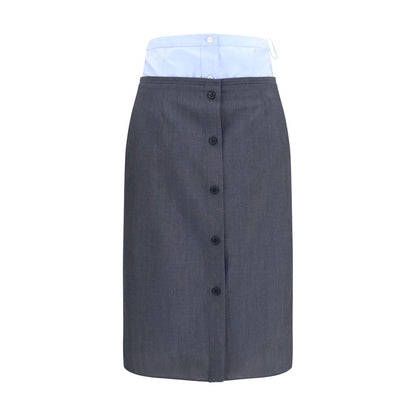 Prada Gray Cotton and Linen Double-Layer Midi Skirt