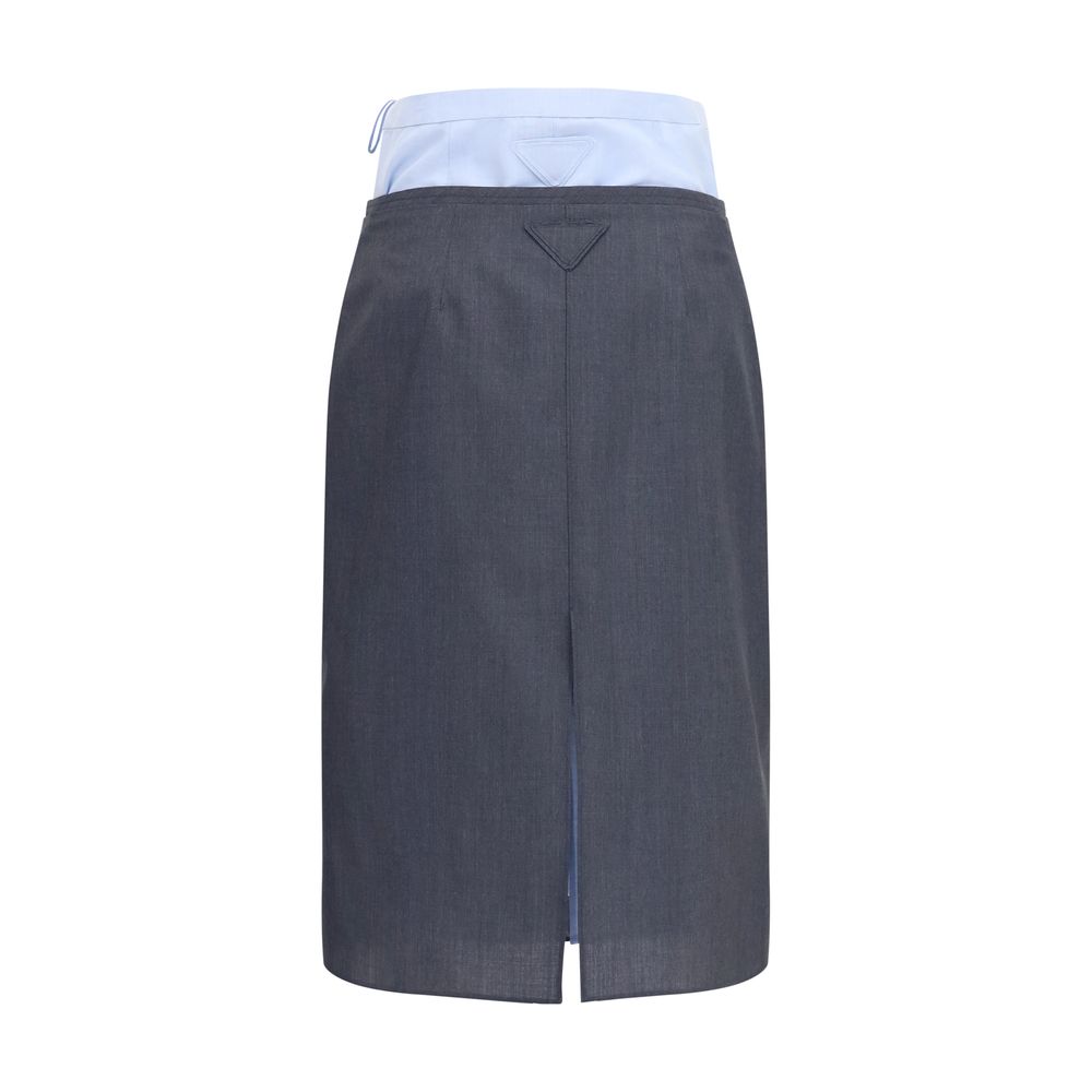 Prada Gray Cotton and Linen Double-Layer Midi Skirt