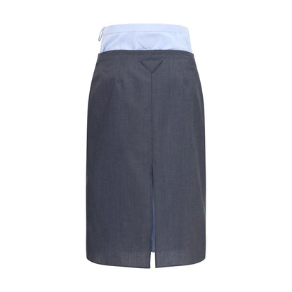 Prada Gray Cotton and Linen Double-Layer Midi Skirt