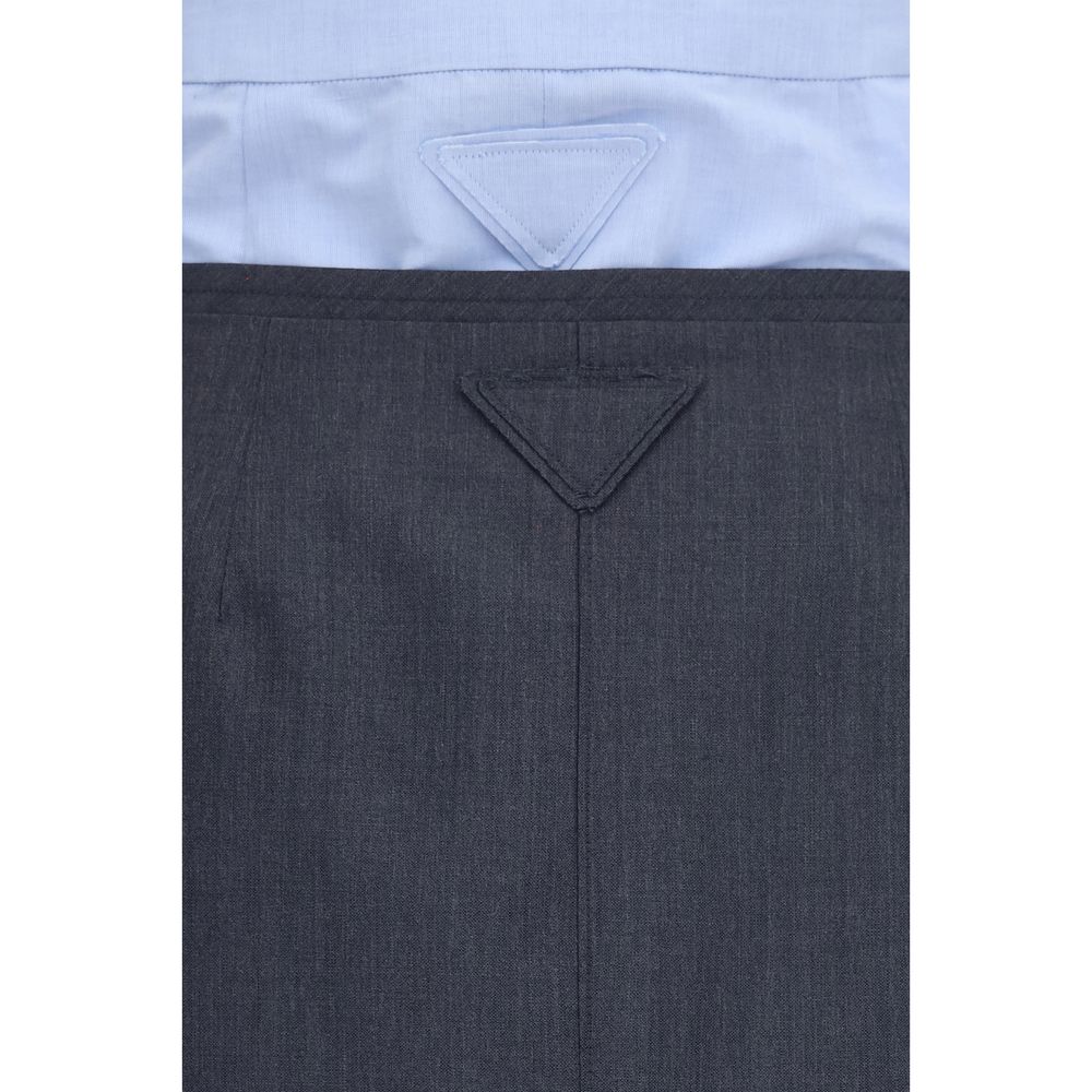 Prada Gray Cotton and Linen Double-Layer Midi Skirt