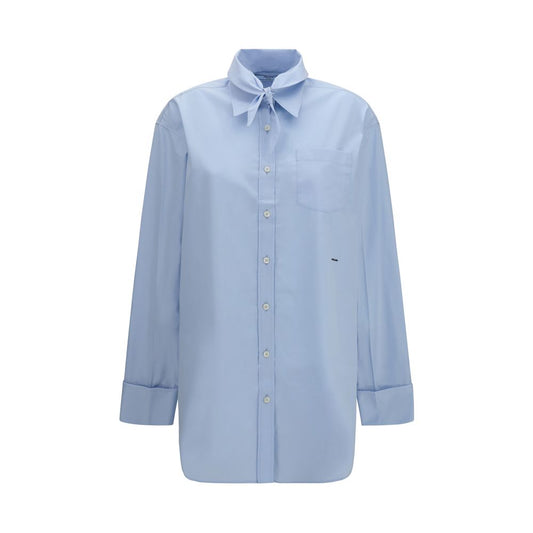 Prada Oversized Blue Cotton Shirt with Pocket and Embroidered Logo