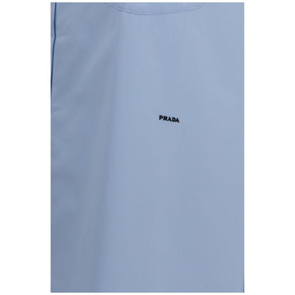 Prada Oversized Blue Cotton Shirt with Pocket and Embroidered Logo