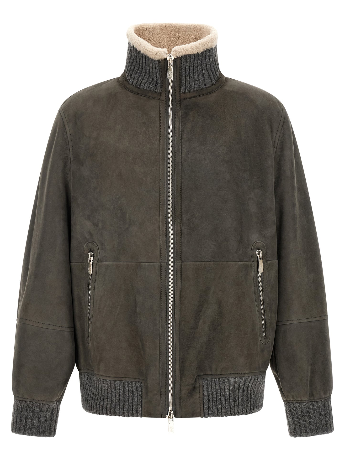 Brunello Cucinelli Gray Lamb Leather Jacket