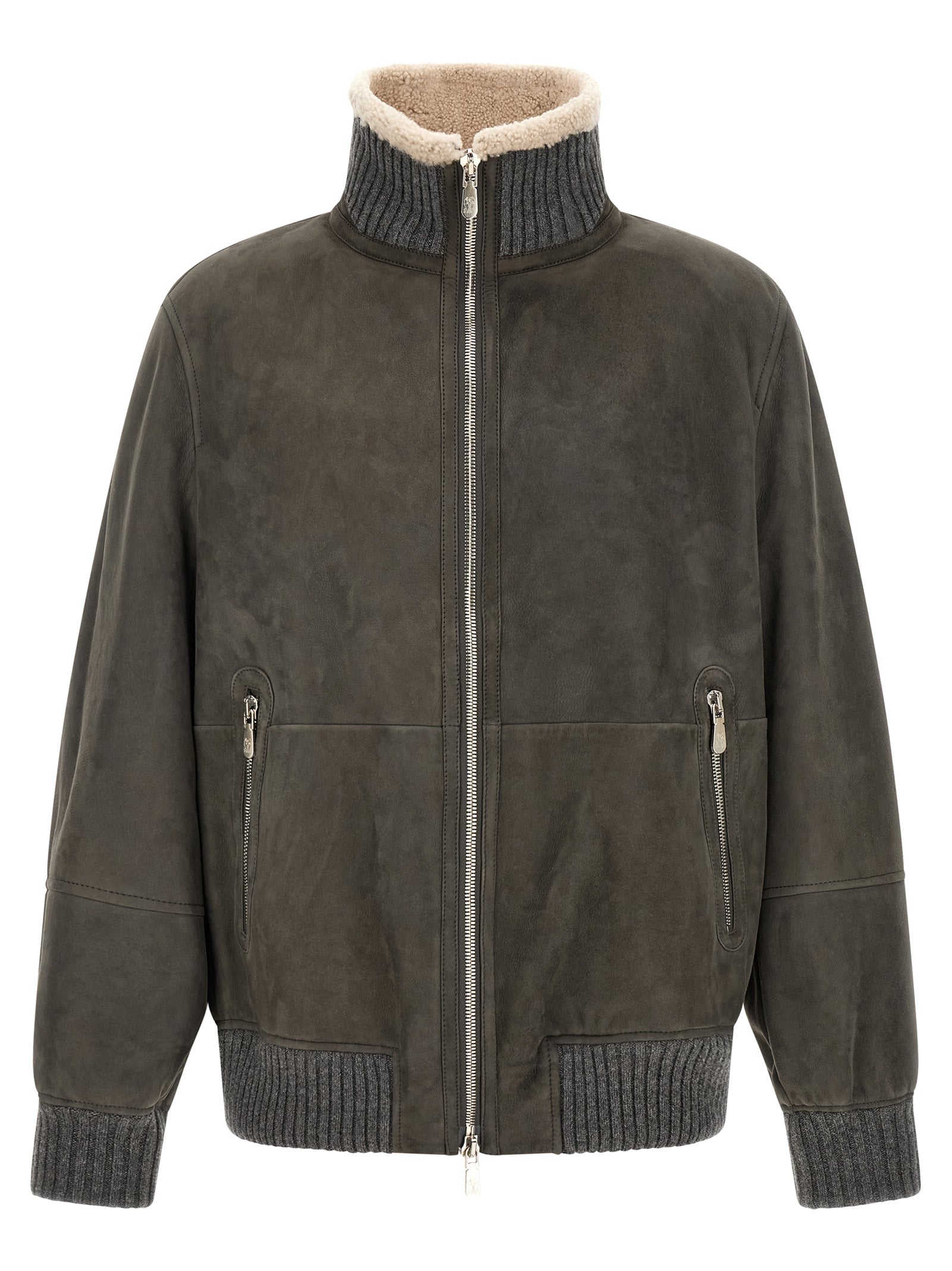 Brunello Cucinelli Gray Lamb Leather Jacket