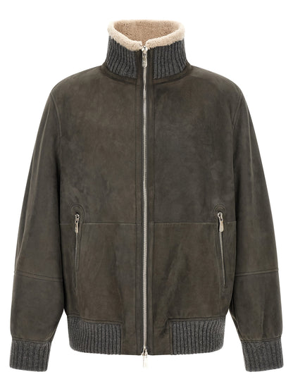 Brunello Cucinelli Gray Lamb Leather Jacket