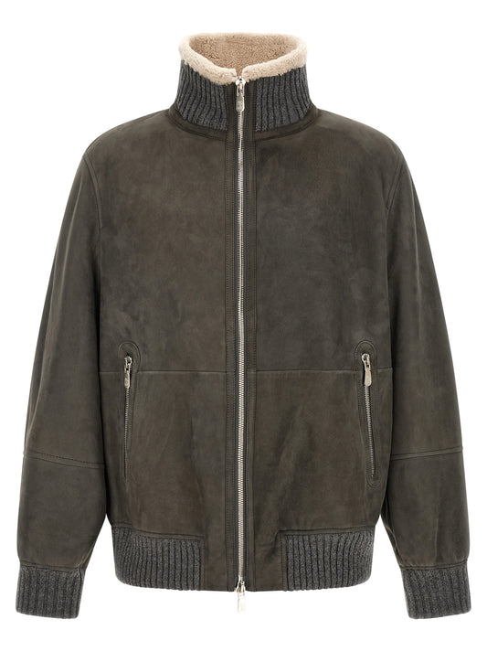 Brunello Cucinelli Gray Lamb Leather Jacket