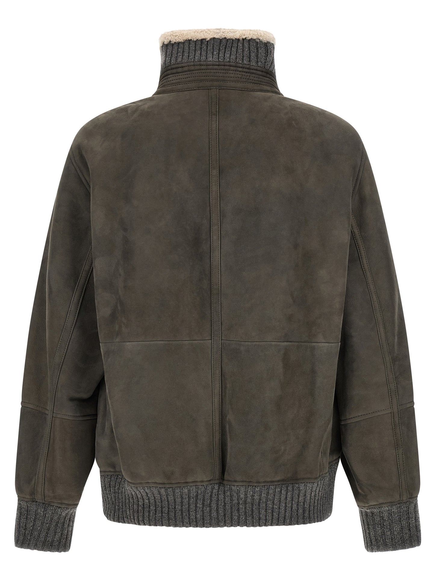 Brunello Cucinelli Gray Lamb Leather Jacket