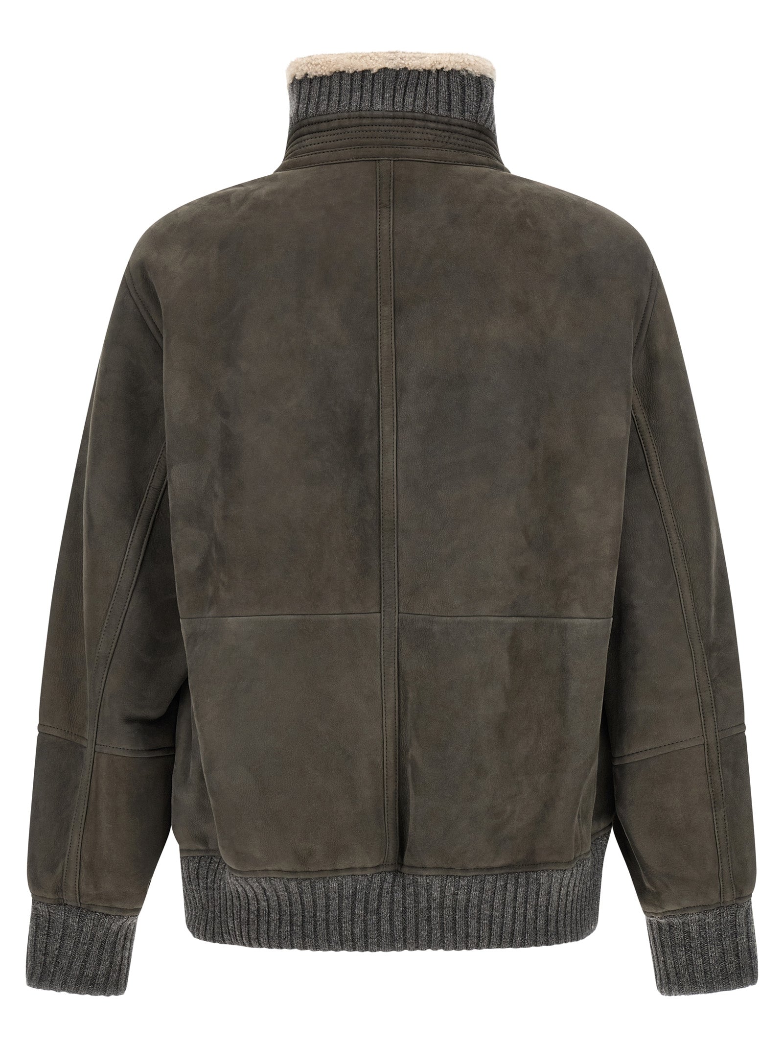 Brunello Cucinelli Gray Lamb Leather Jacket