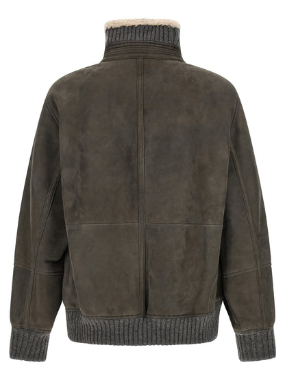 Brunello Cucinelli Gray Lamb Leather Jacket