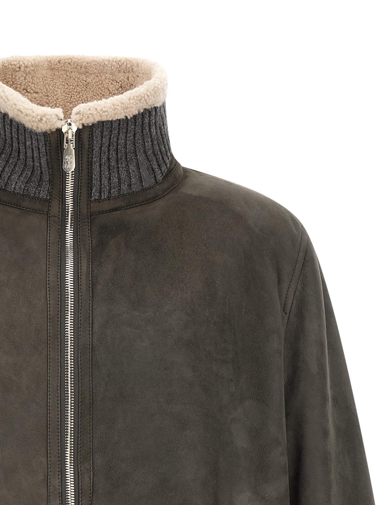 Brunello Cucinelli Gray Lamb Leather Jacket
