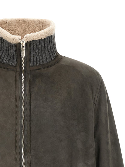 Brunello Cucinelli Gray Lamb Leather Jacket