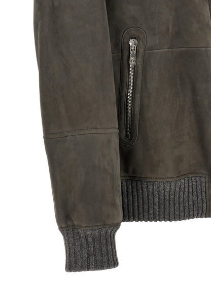 Brunello Cucinelli Gray Lamb Leather Jacket