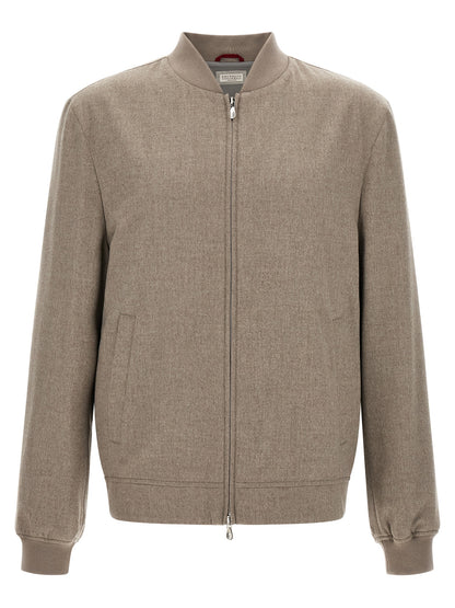 Brunello Cucinelli Gray Cashmere Bomber Jacket