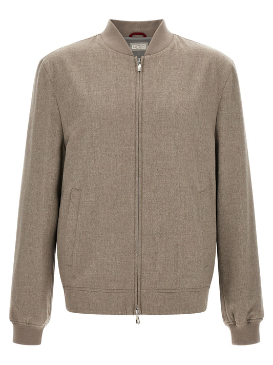 Brunello Cucinelli Gray Cashmere Bomber Jacket