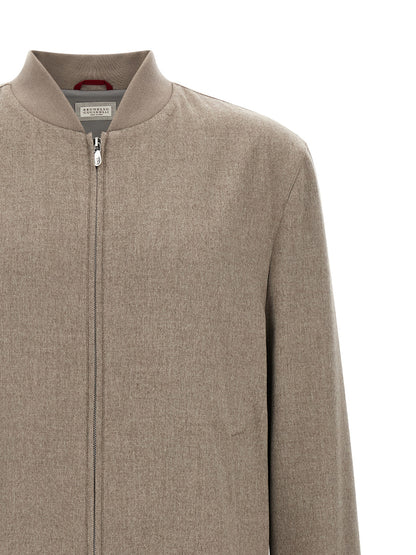 Brunello Cucinelli Gray Cashmere Bomber Jacket