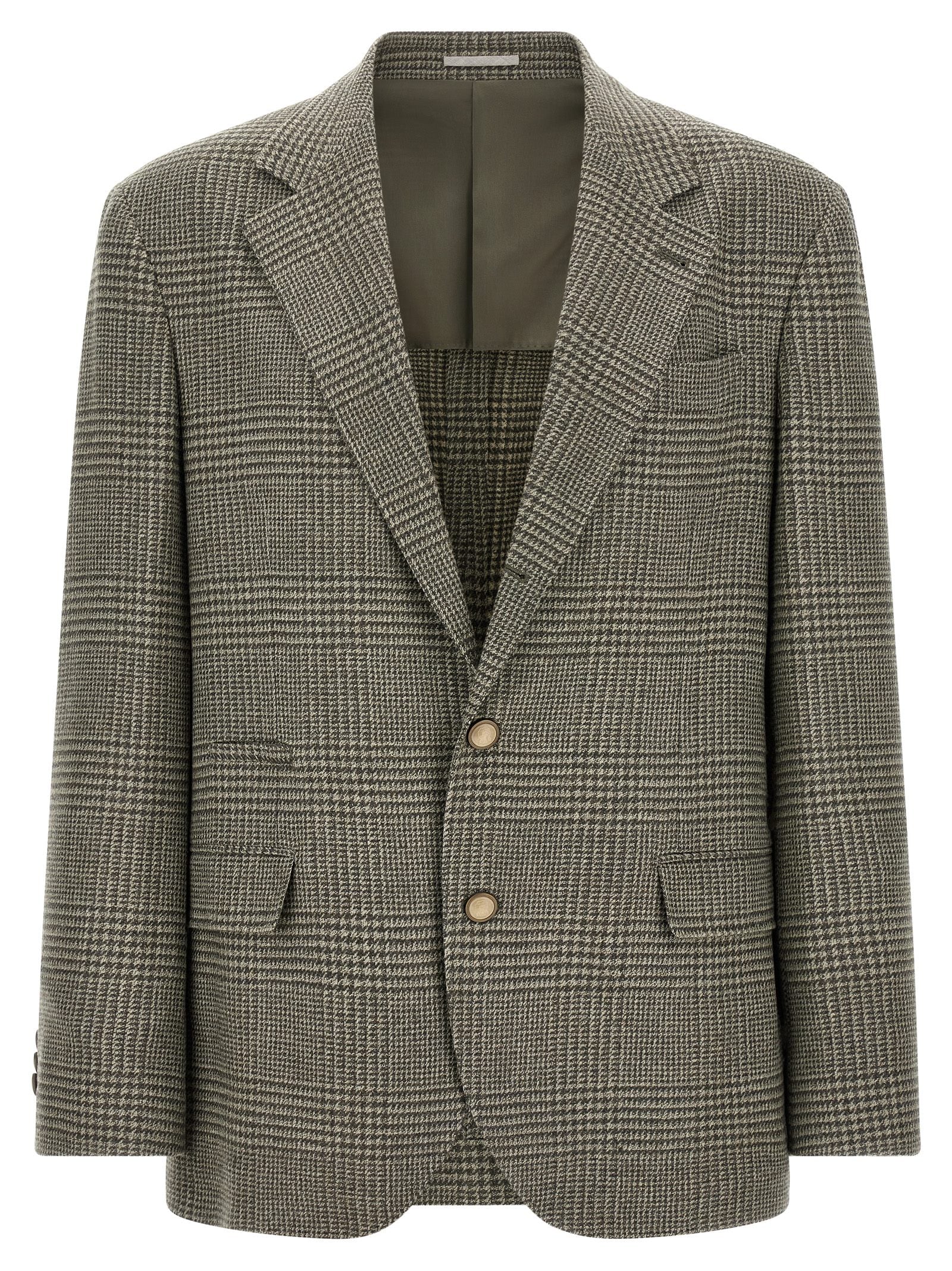Brunello Cucinelli Bicolor Wool Blazer in Military Green