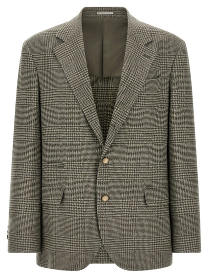 Brunello Cucinelli Bicolor Wool Blazer in Military Green
