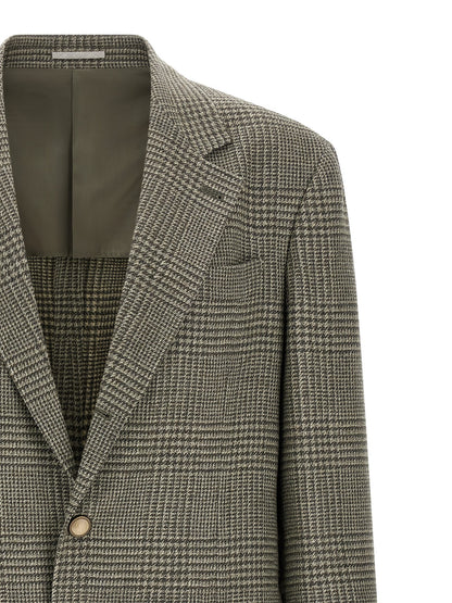 Brunello Cucinelli Bicolor Wool Blazer in Military Green