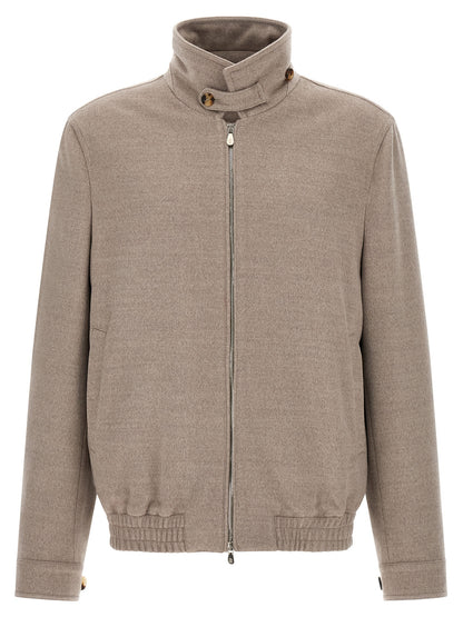 Brunello Cucinelli Beige Virgin Wool Bomber Jacket