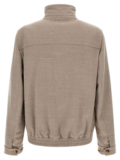Brunello Cucinelli Beige Virgin Wool Bomber Jacket