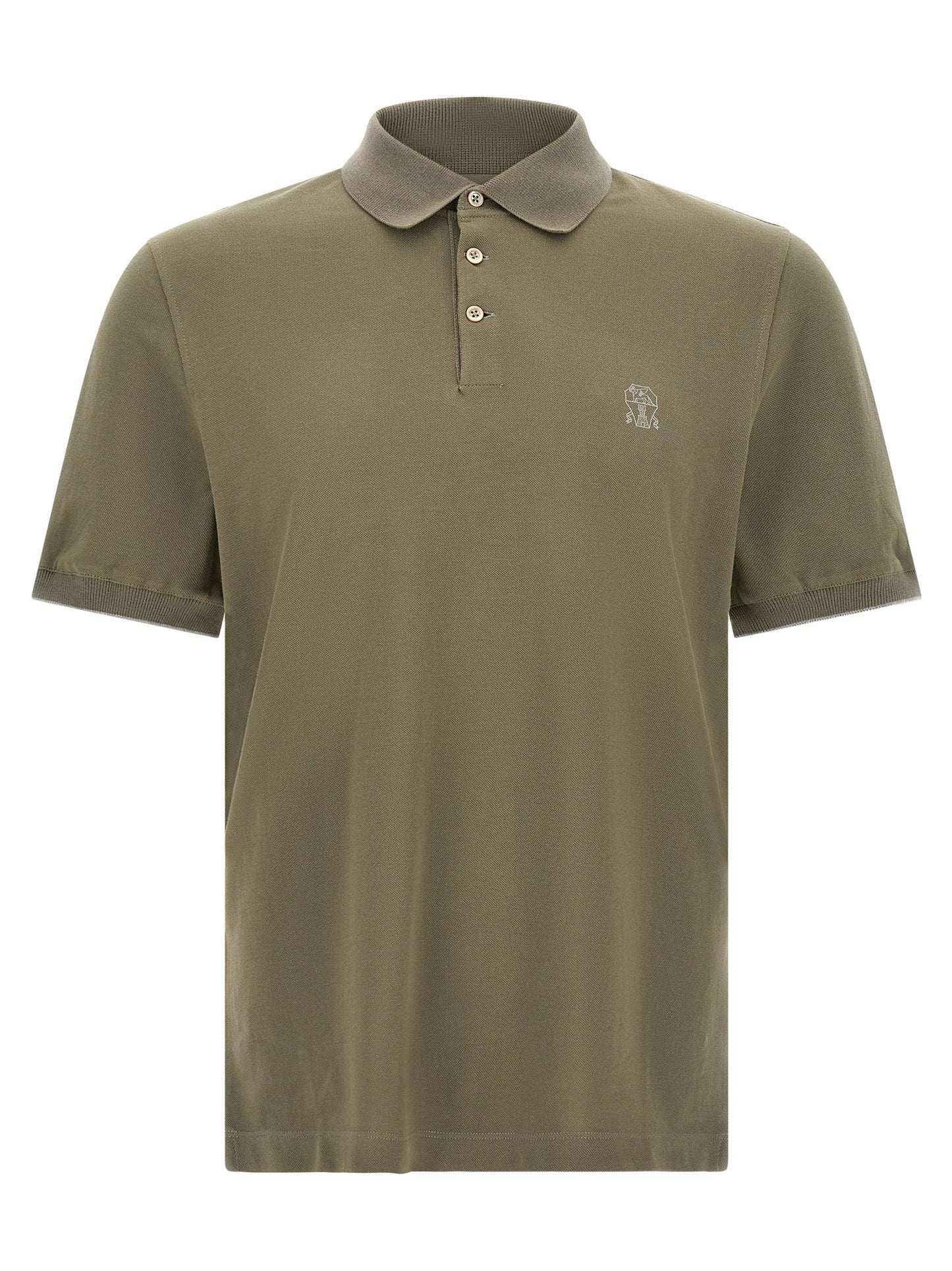 Brunello Cucinelli Bicolor Cotton Polo Shirt - Olive Green