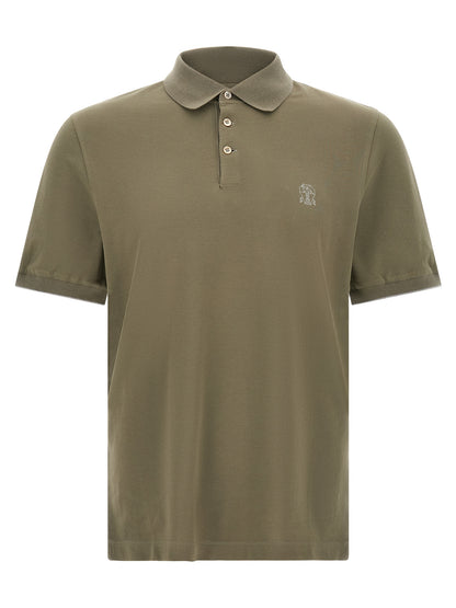 Brunello Cucinelli Bicolor Cotton Polo Shirt - Olive Green
