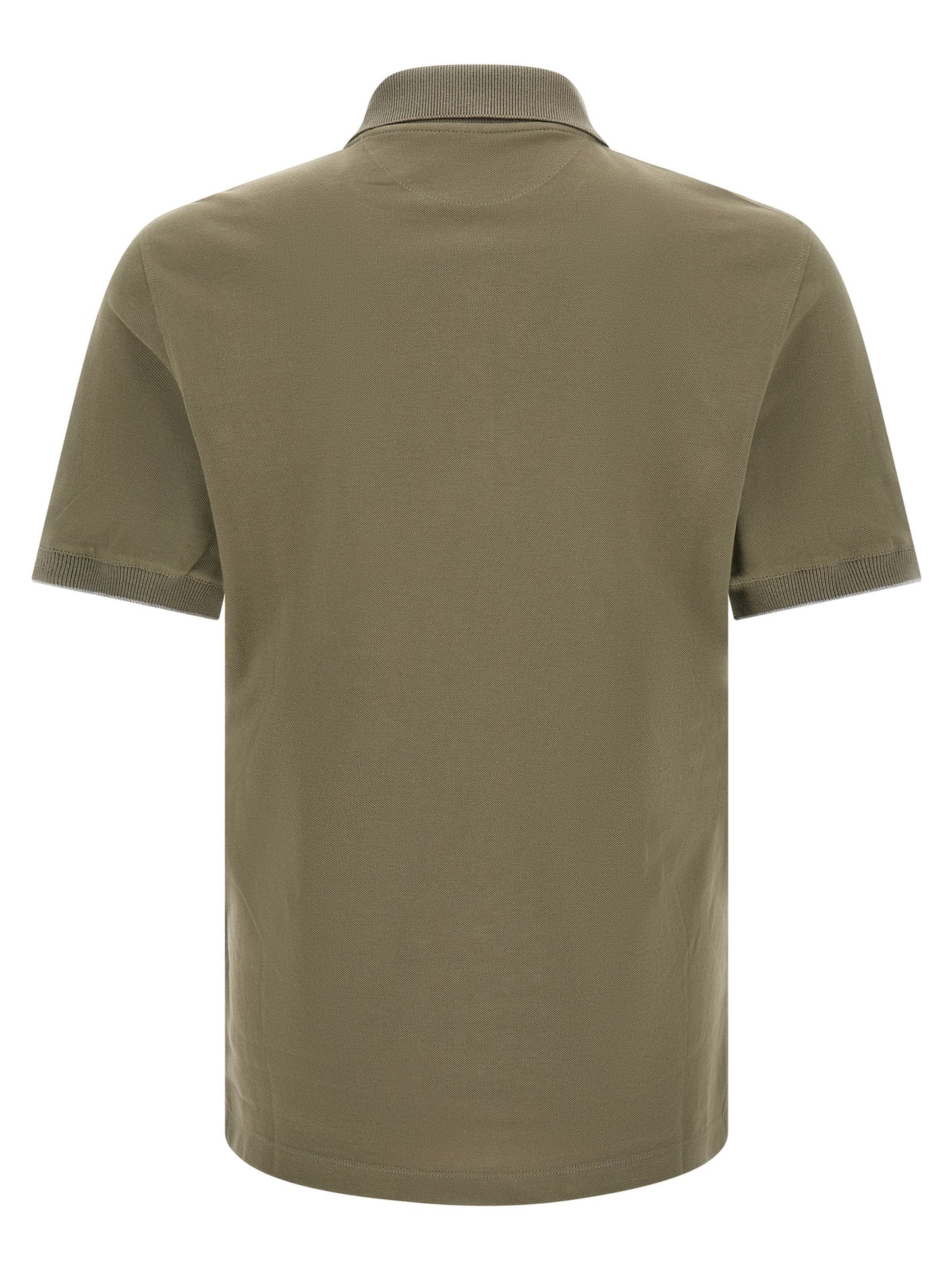 Brunello Cucinelli Bicolor Cotton Polo Shirt - Olive Green