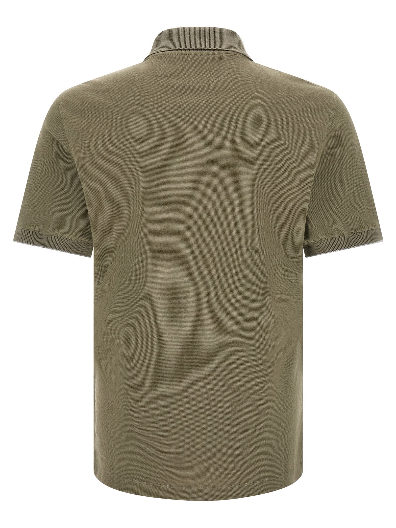 Brunello Cucinelli Bicolor Cotton Polo Shirt - Olive Green