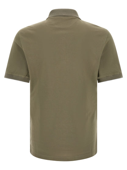 Brunello Cucinelli Bicolor Cotton Polo Shirt - Olive Green